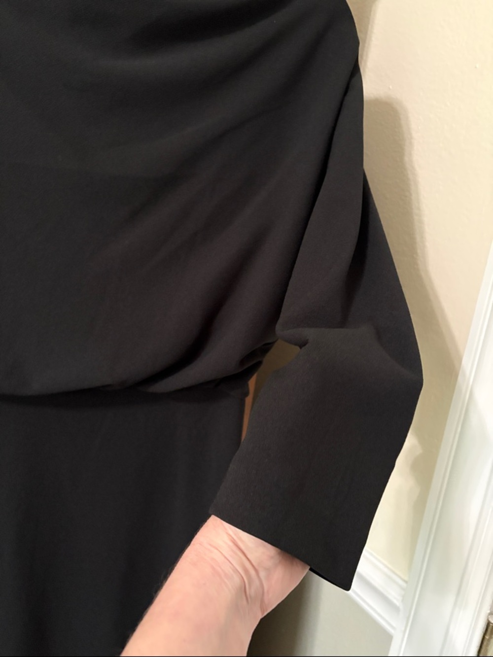 *Dillards Elegant Black Crepe Draped 3/4 Sleeve Dress Minimalist Modest - Picture 6 of 11